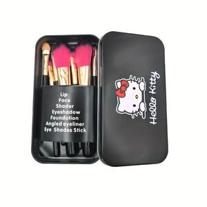 7 pc Hello Kitty Makeup Brush Set With Storage Case Womens Girls Casual Gift New